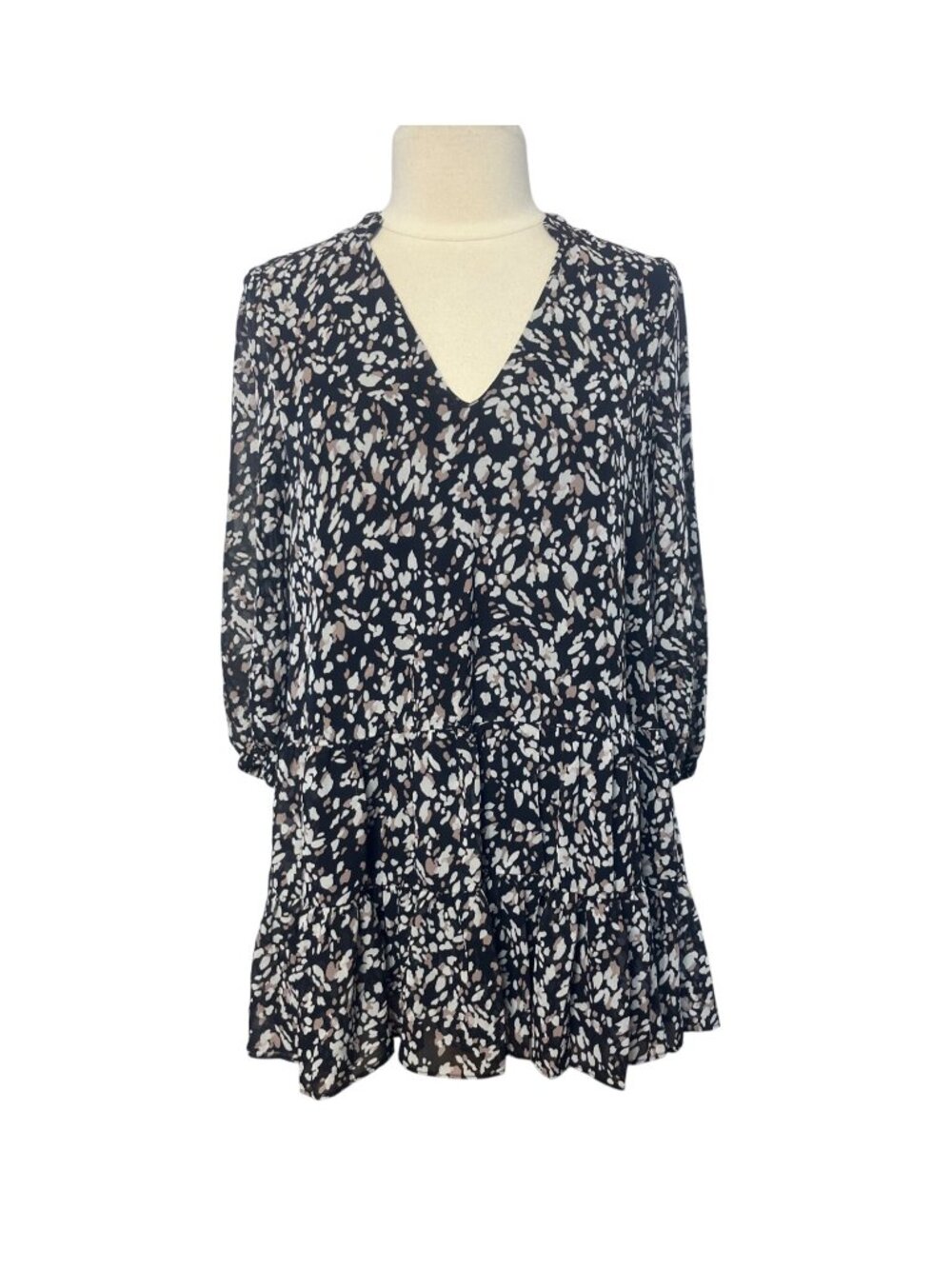 Melloday Floral Print Dress Medium Black White New Lined Short